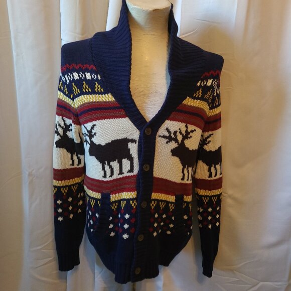Men's O'Hanlon Mills button front shawl neck Christmas sweater - S - Picture 1 of 10